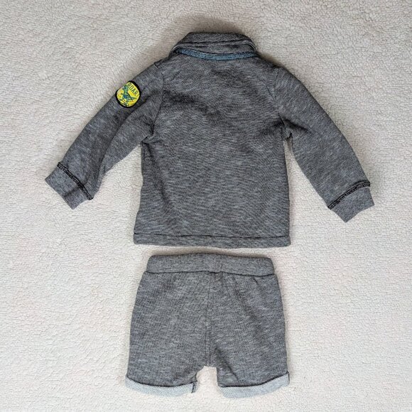 3Pomme Infant 6/9 Month Black/White Marl Blazer w/Shorts Knit w/Dinosaur Patch - Picture 4 of 8